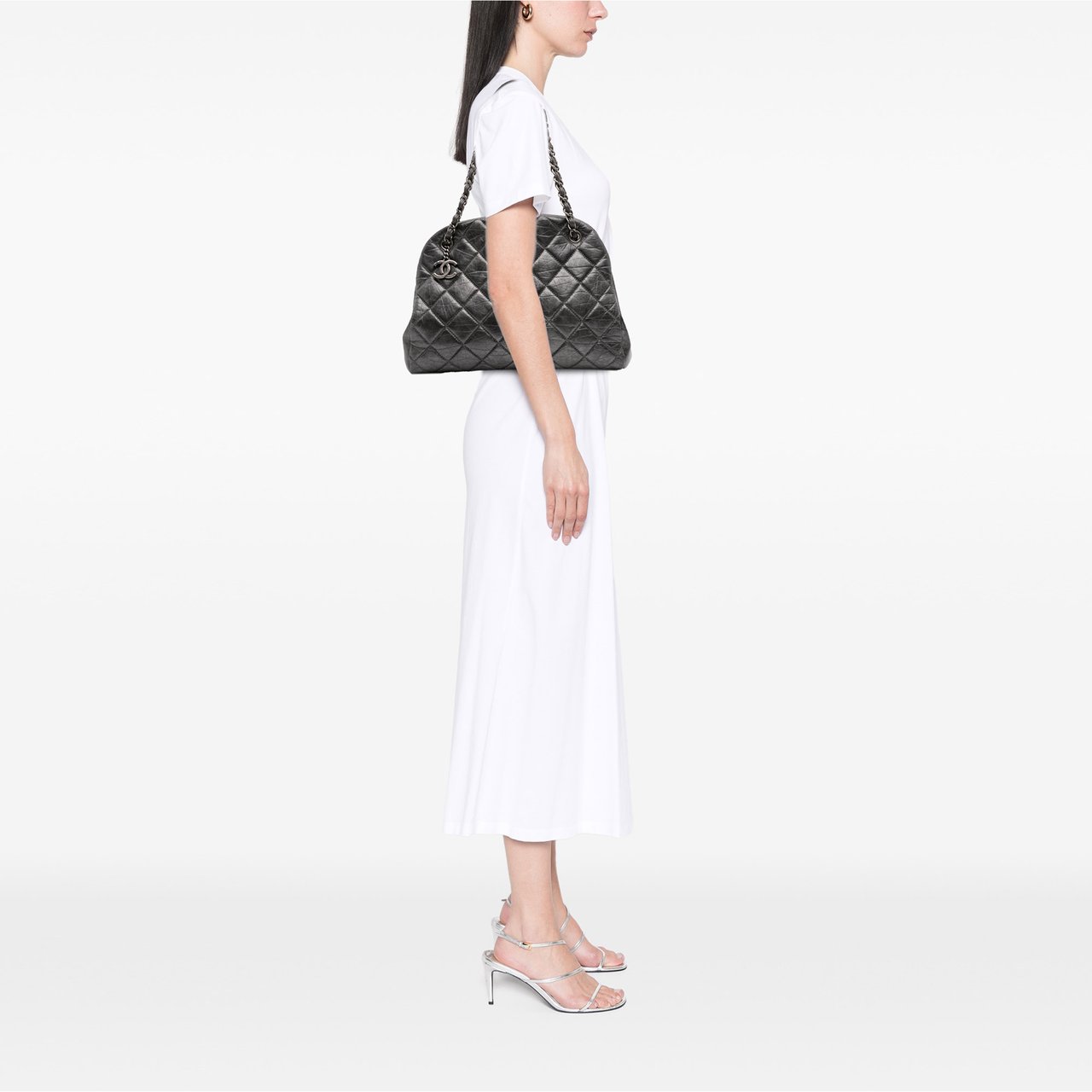 Chanel Large Aged Calfskin Just Mademoiselle Bowling Bag Grijs