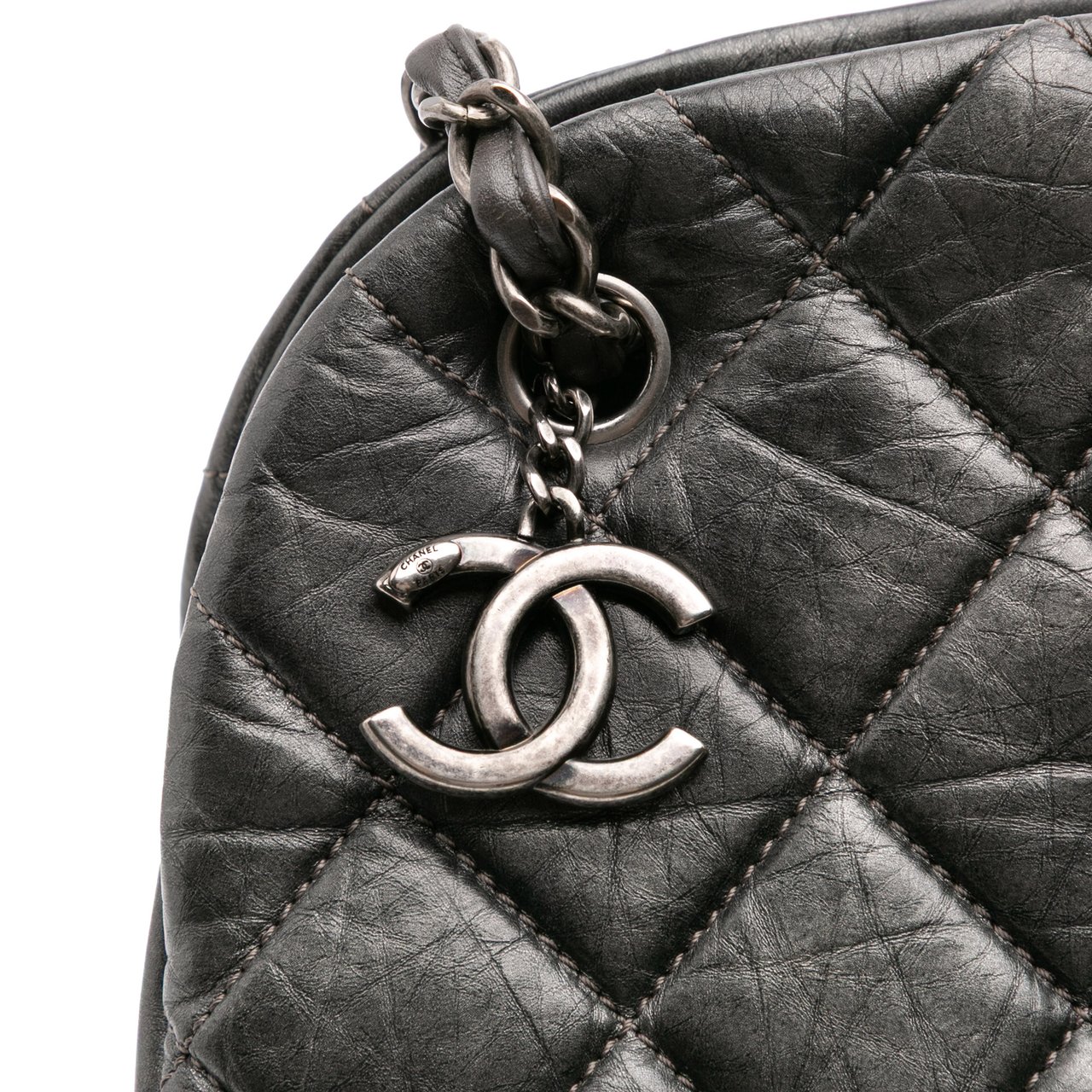 Chanel Large Aged Calfskin Just Mademoiselle Bowling Bag Grijs
