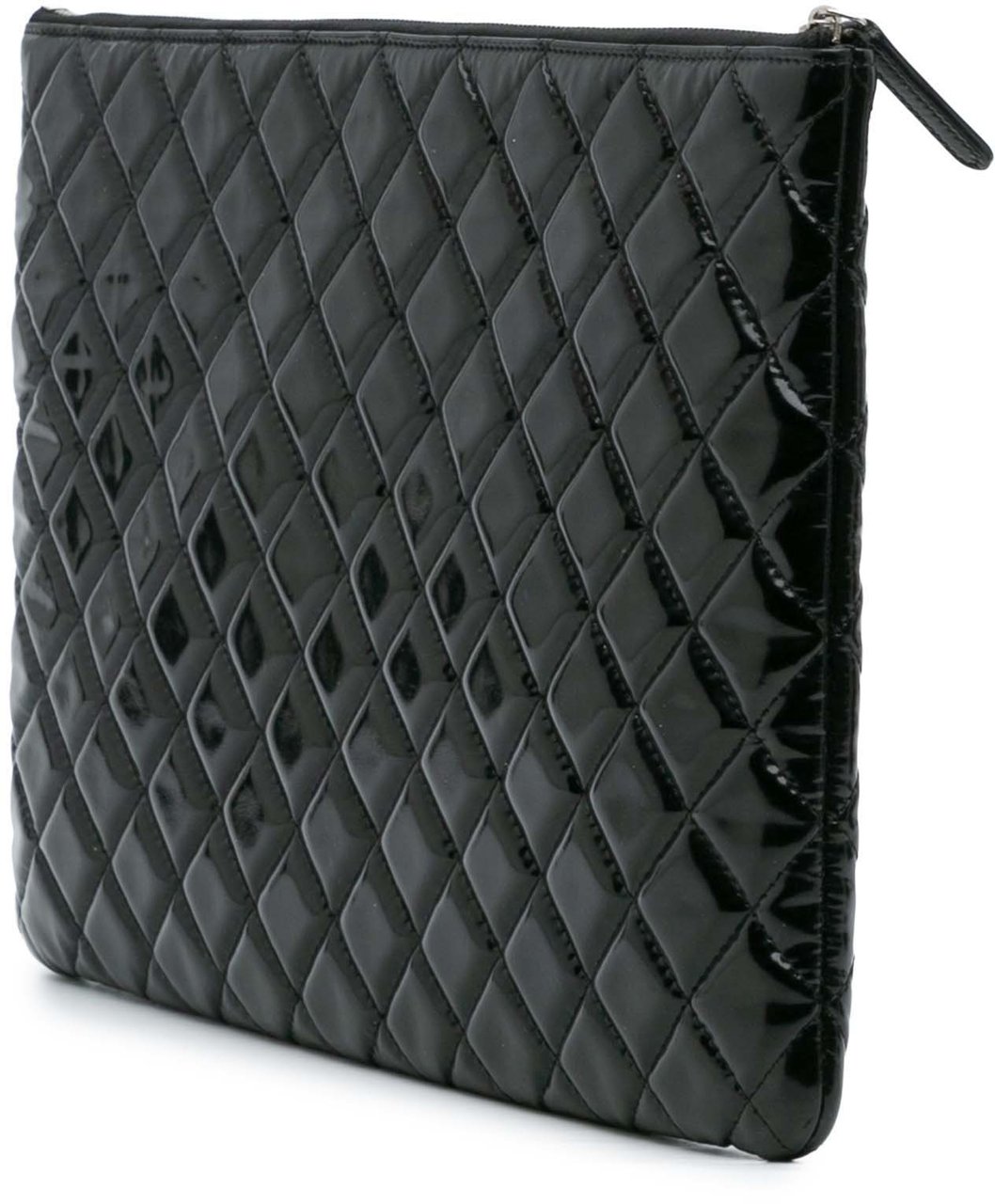 Chanel Large Quilted Patent O Case Clutch Zwart
