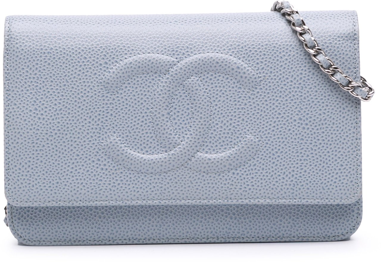 Chanel CC Caviar Wallet On Chain Blauw
