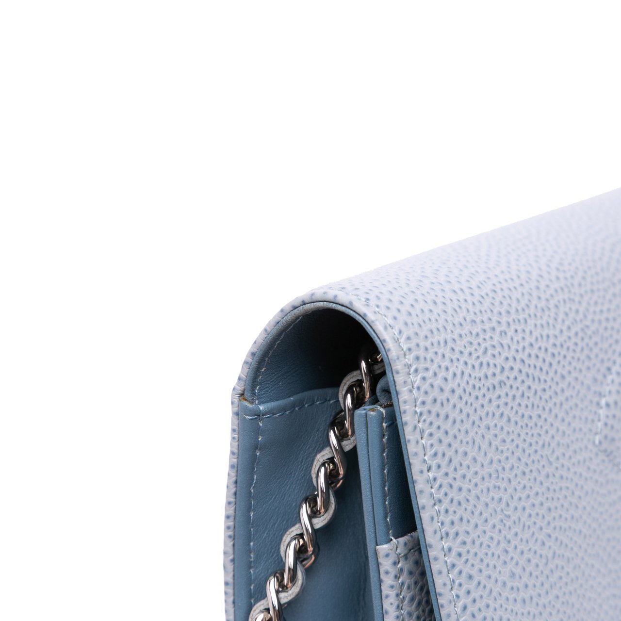 Chanel CC Caviar Wallet On Chain Blauw
