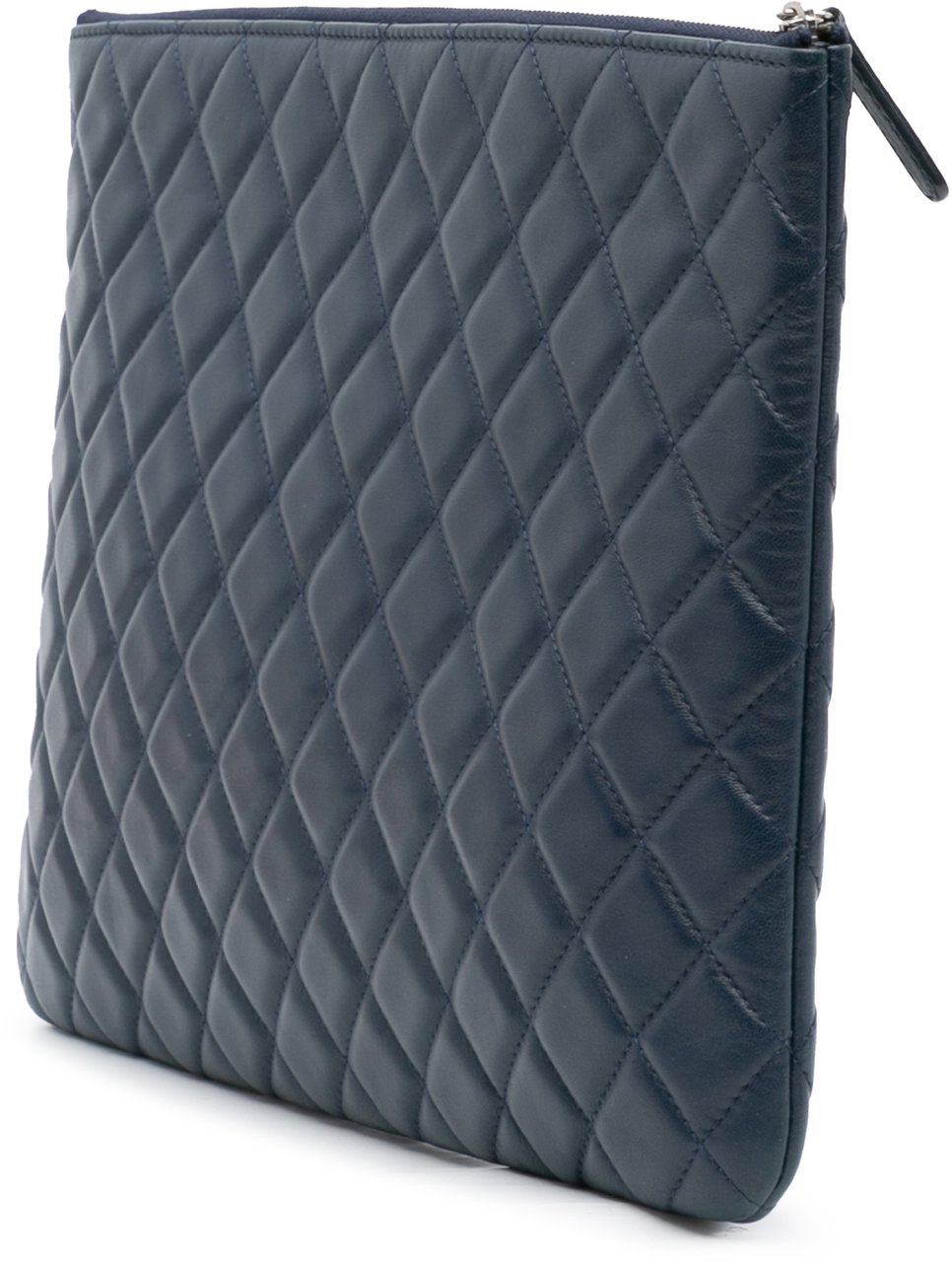Chanel Large Quilted Lambskin O Case Clutch Blauw