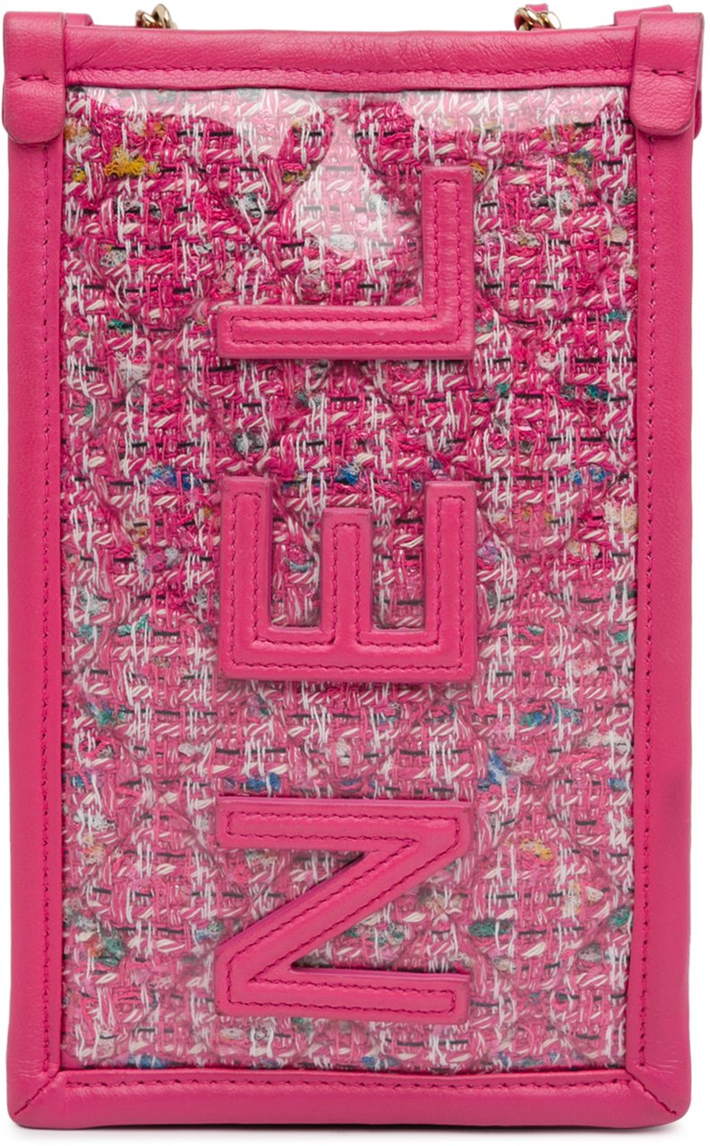 Chanel Tweed and PVC Phone Clutch with Chain Roze
