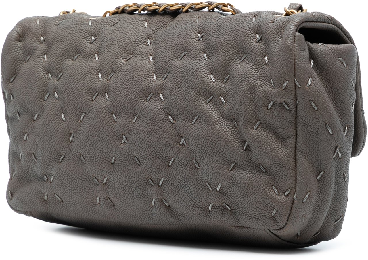 Chanel CC Caviar Wild Stitch Flap Grijs