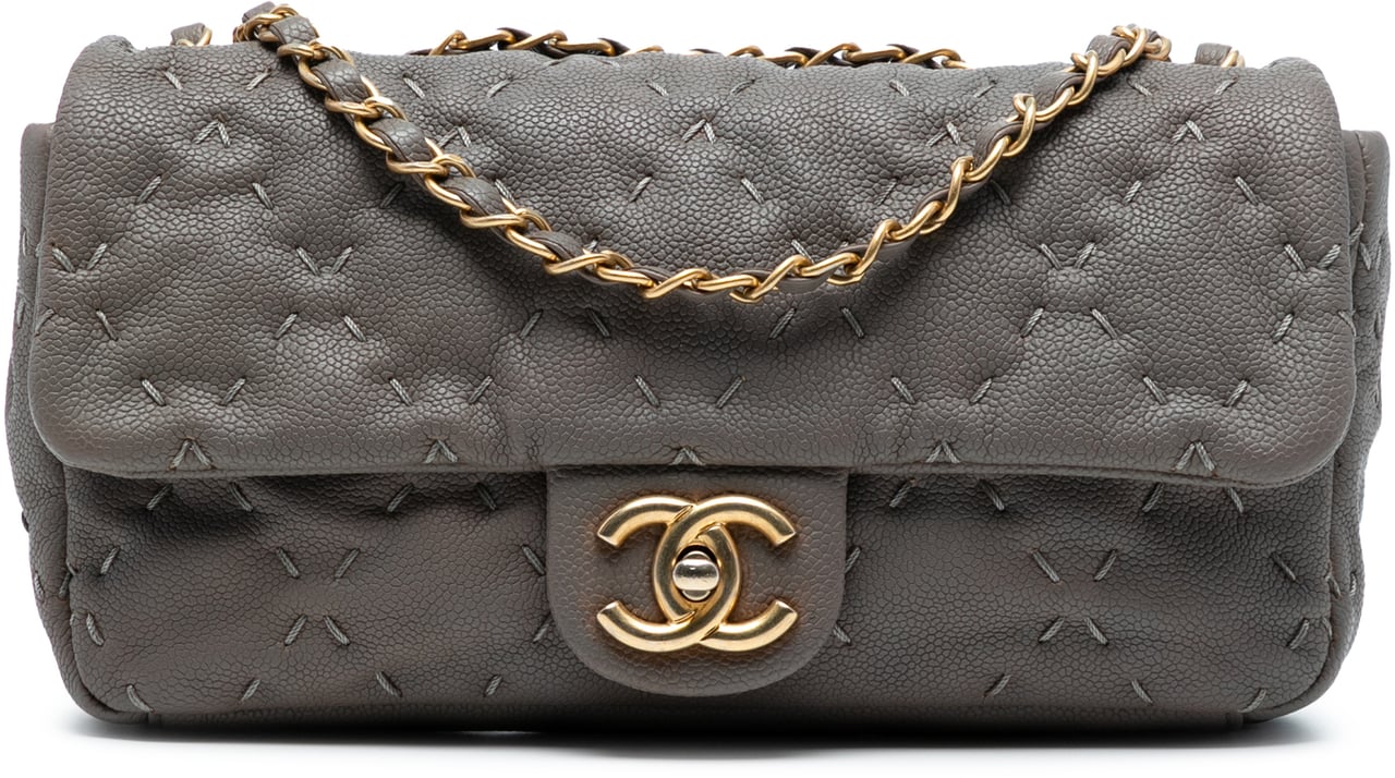 Chanel CC Caviar Wild Stitch Flap Grijs