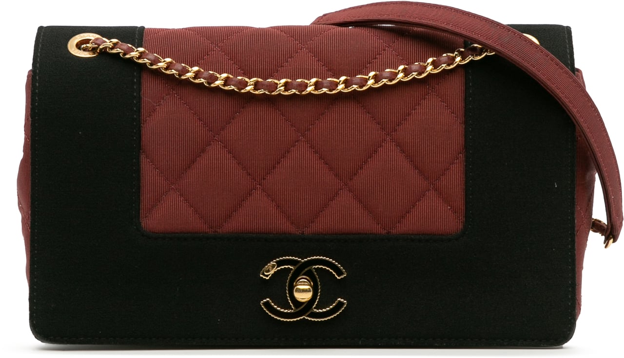 Chanel Small Bicolor Quilted Grosgrain Satin Small Mademoiselle Double Flap Rood