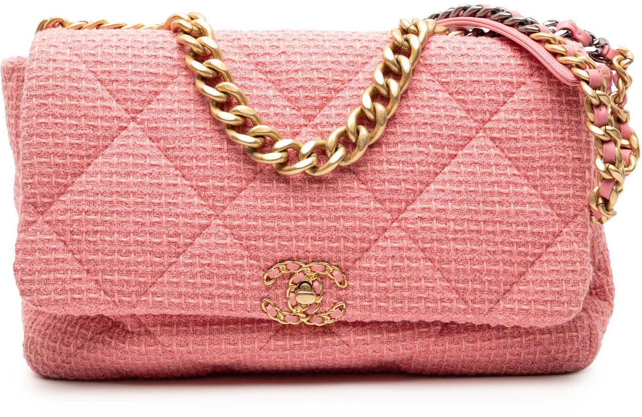 Chanel Maxi Tweed 19 Flap Roze
