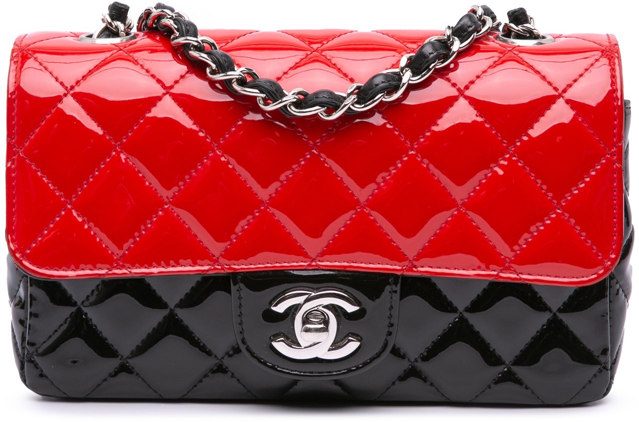 Chanel Mini Rectangular Classic Bicolor Patent Single Flap Rood
