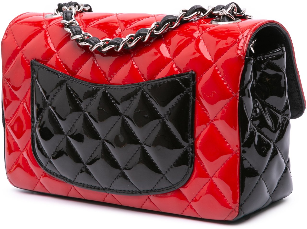 Chanel Mini Rectangular Classic Bicolor Patent Single Flap Rood