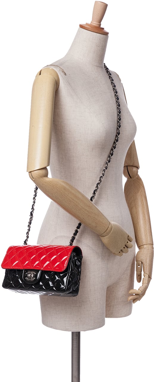 Chanel Mini Rectangular Classic Bicolor Patent Single Flap Rood