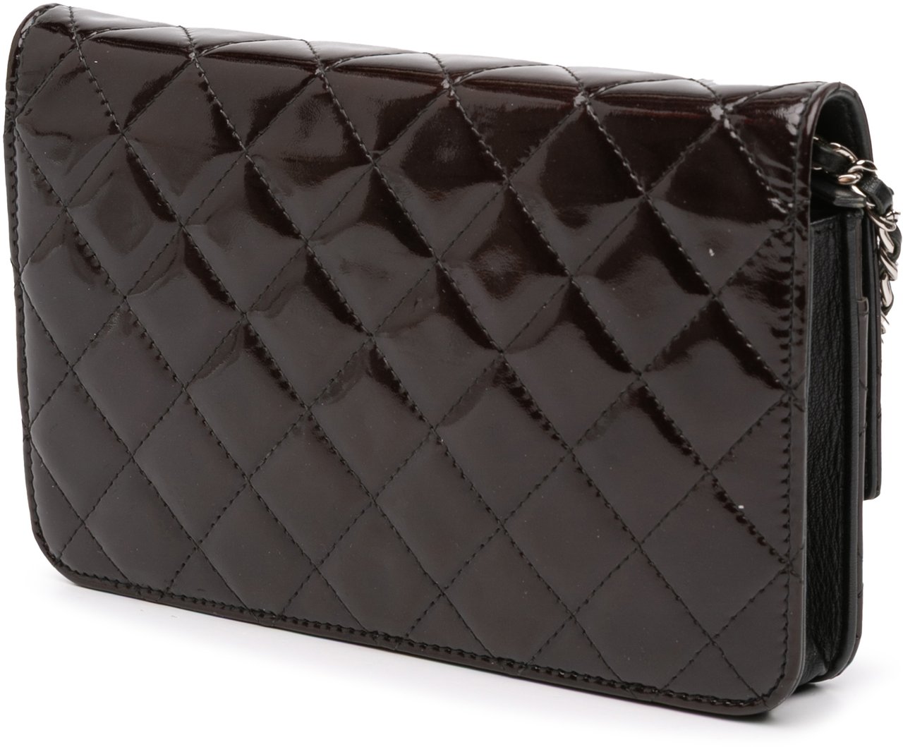 Chanel CC Quilted Patent Brilliant Wallet On Chain Zwart