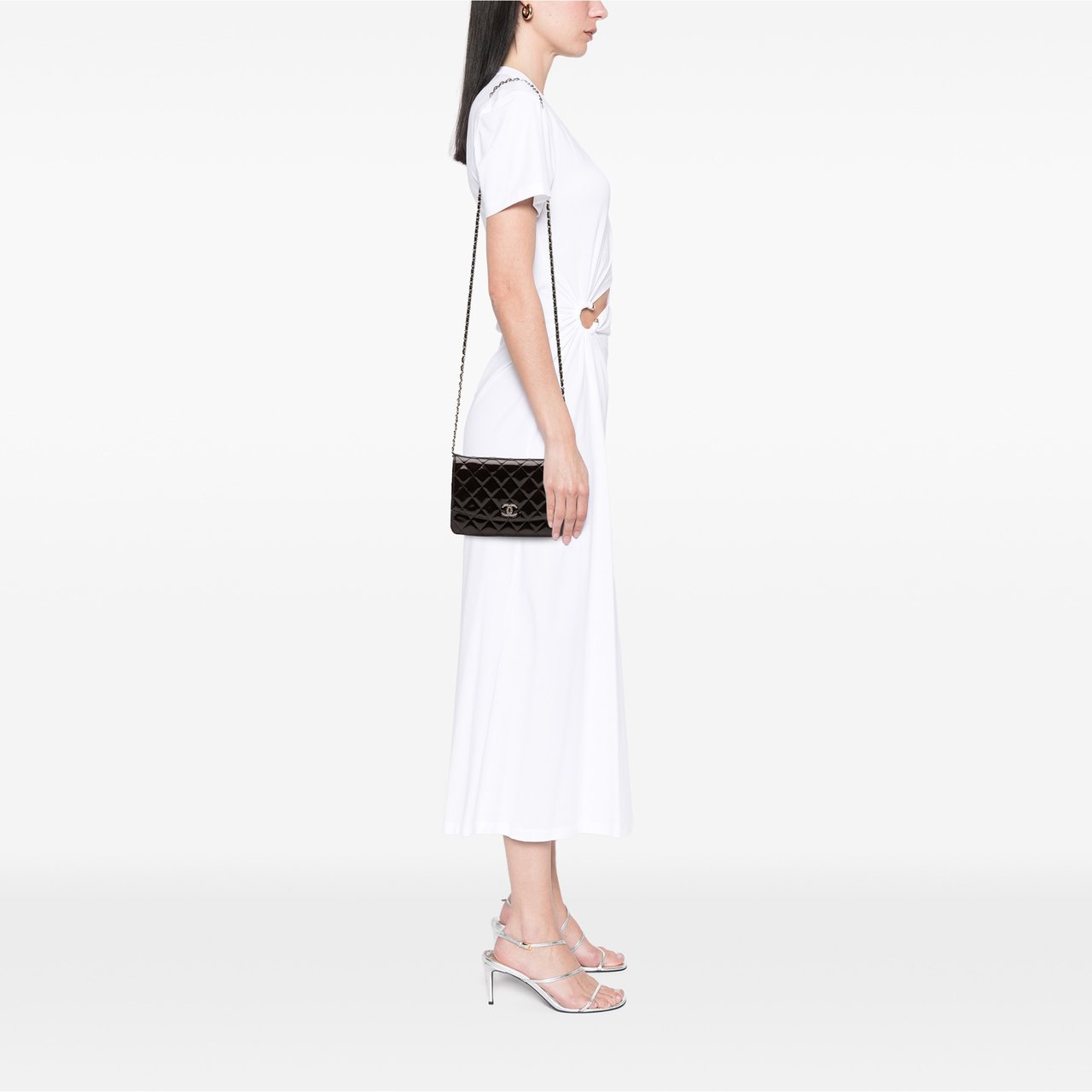 Chanel CC Quilted Patent Brilliant Wallet On Chain Zwart