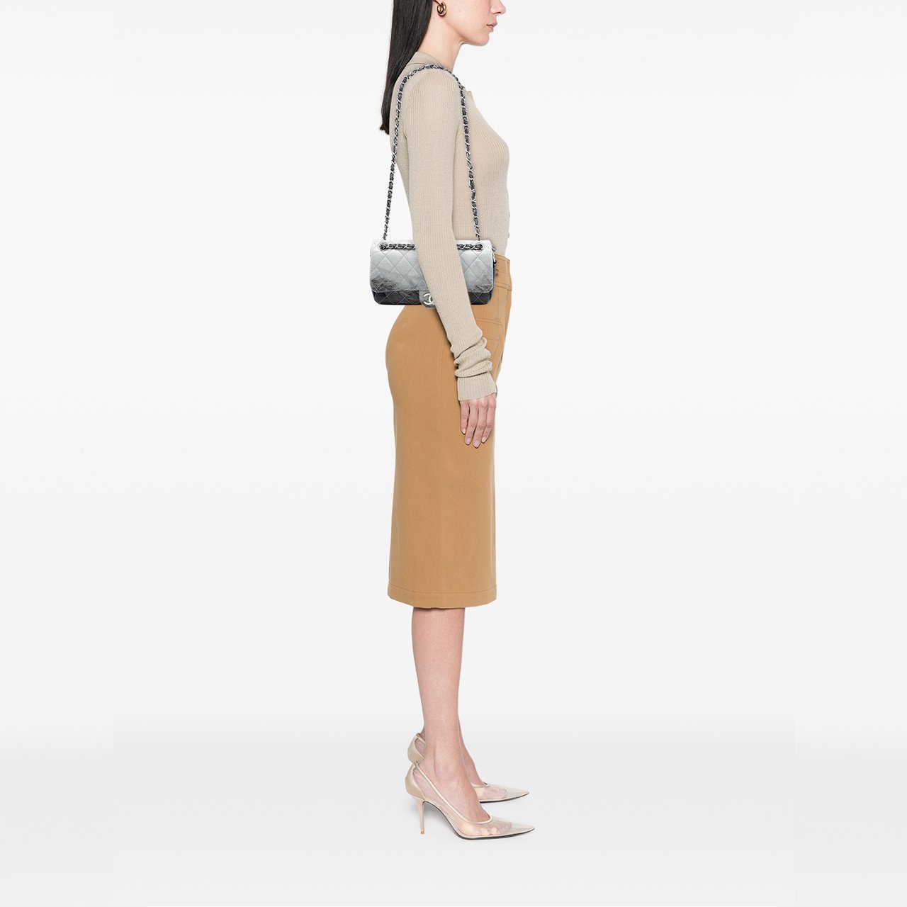 Chanel Small CC Quilted Vinyl Melrose Degrade Flap Grijs