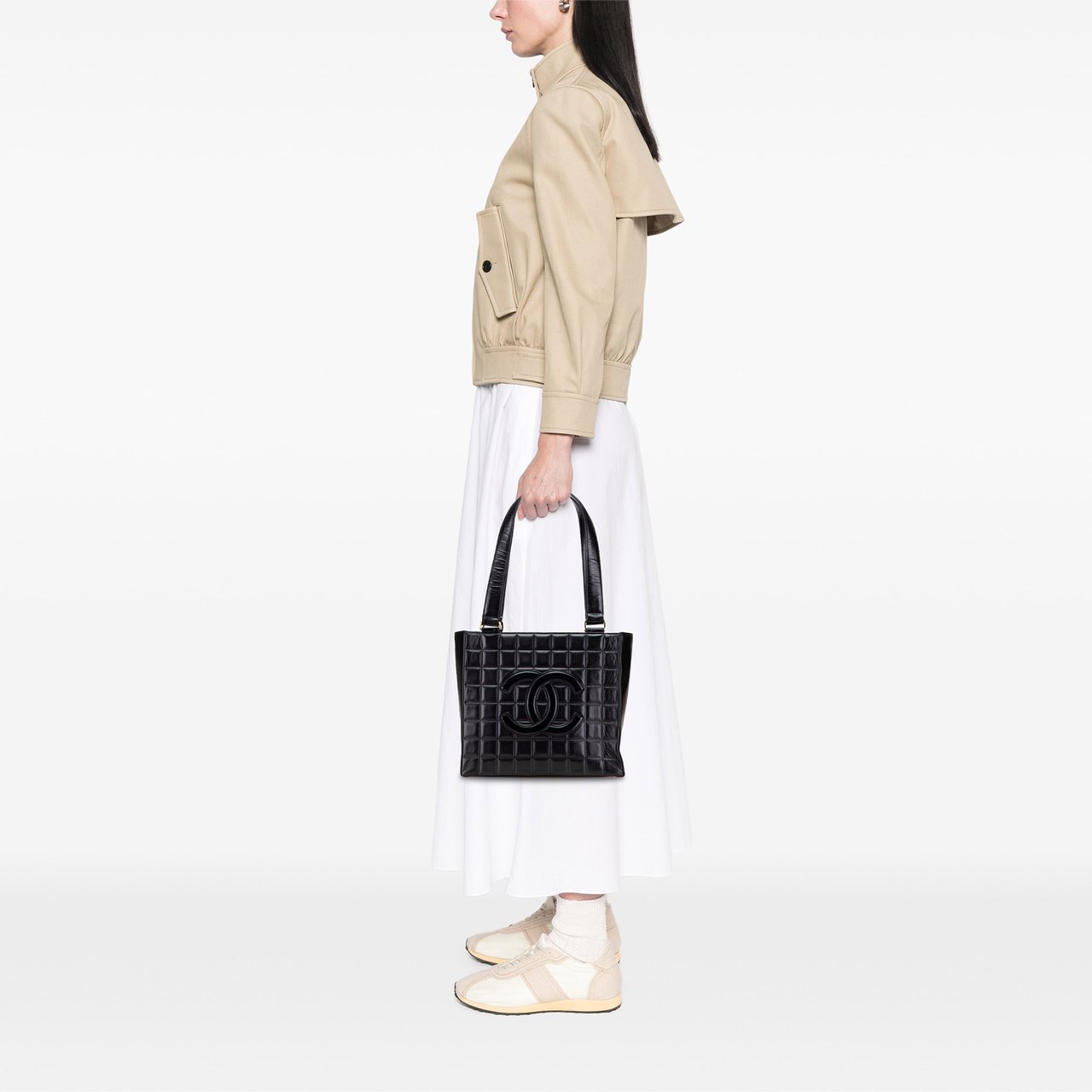 Chanel CC Choco Bar Lambskin Tote Zwart