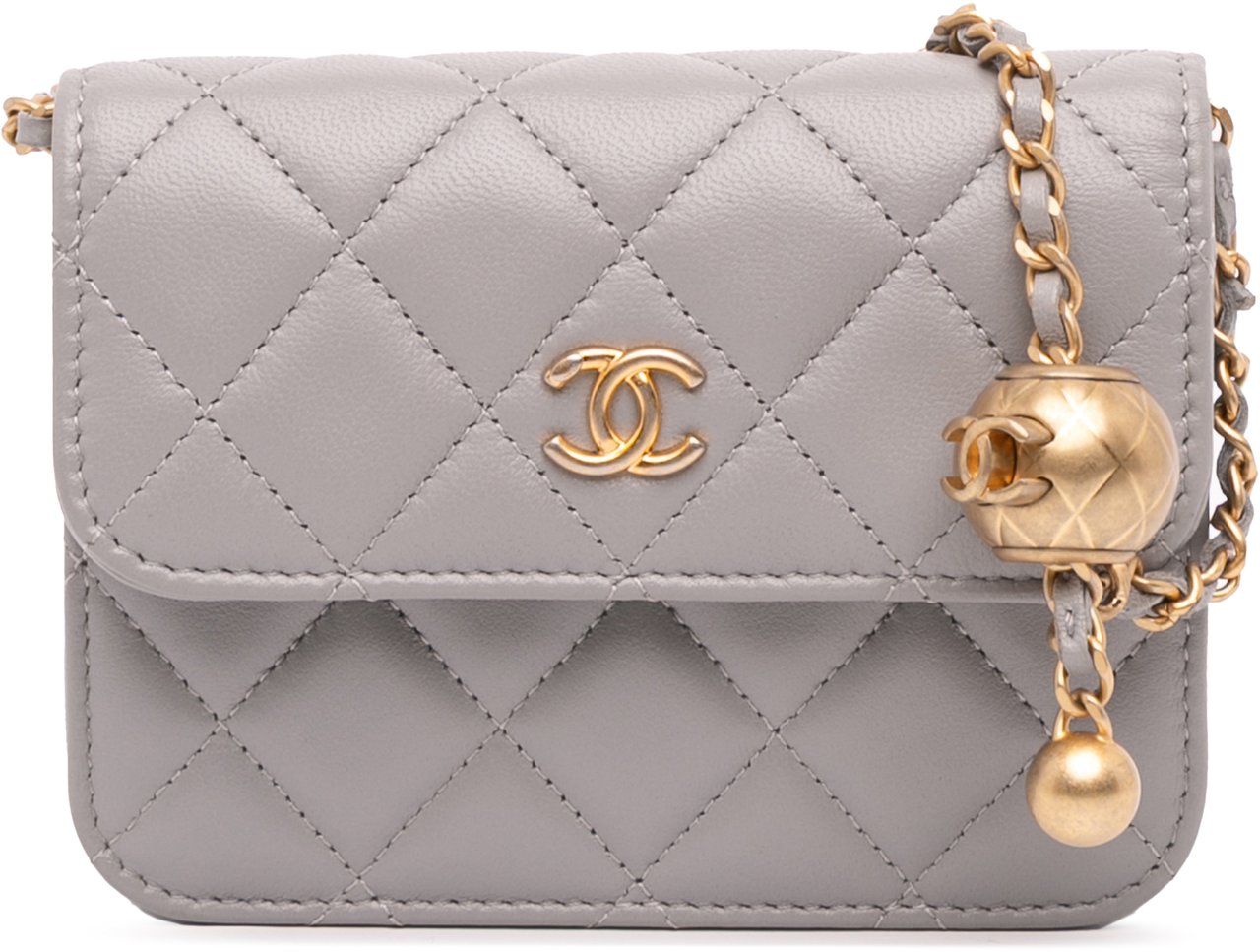 Chanel Mini Lambskin Pearl Crush Clutch On Chain Grijs