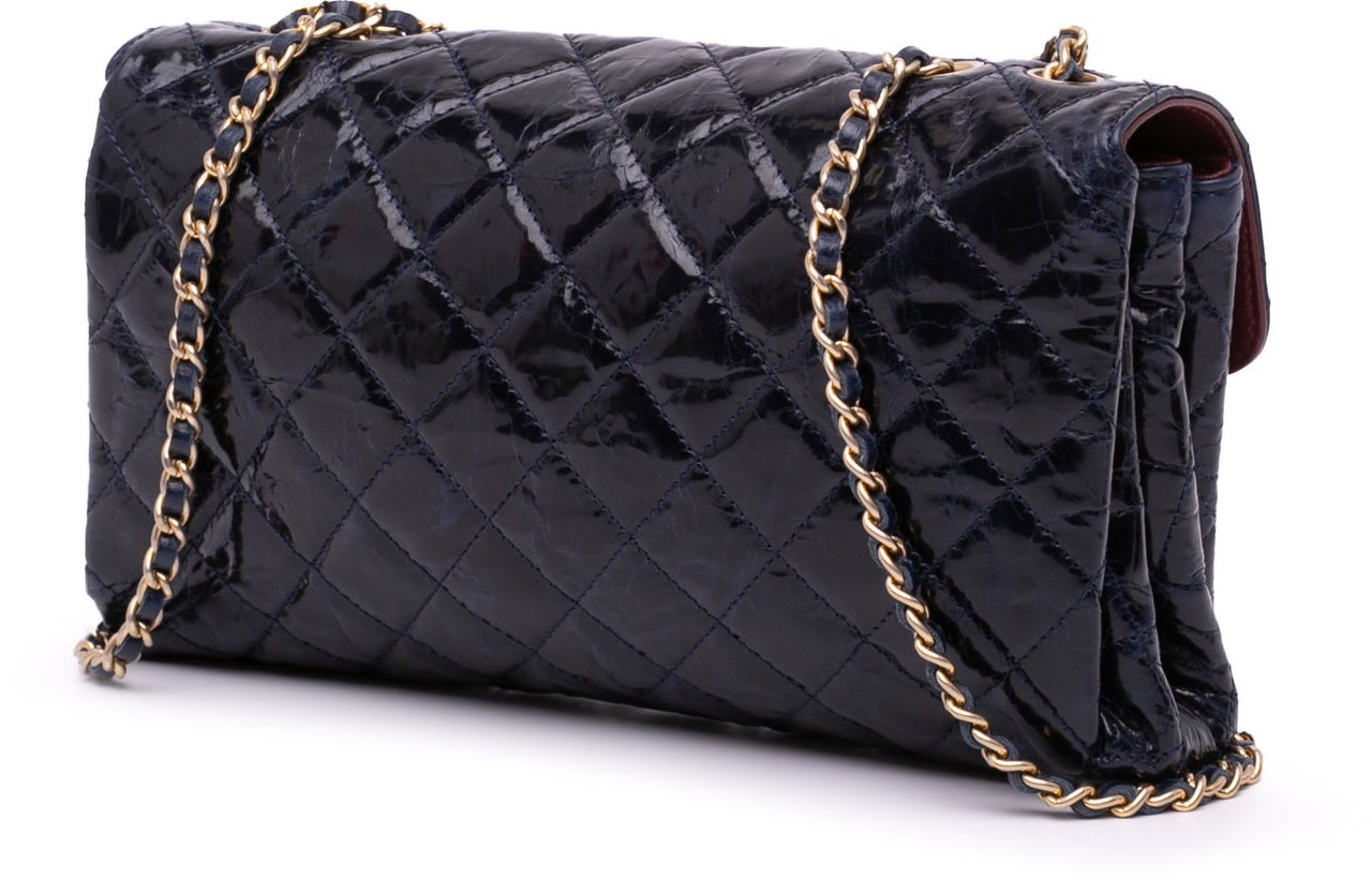 Chanel CC Crackled Glazed Calfskin Accordion Flap Blauw