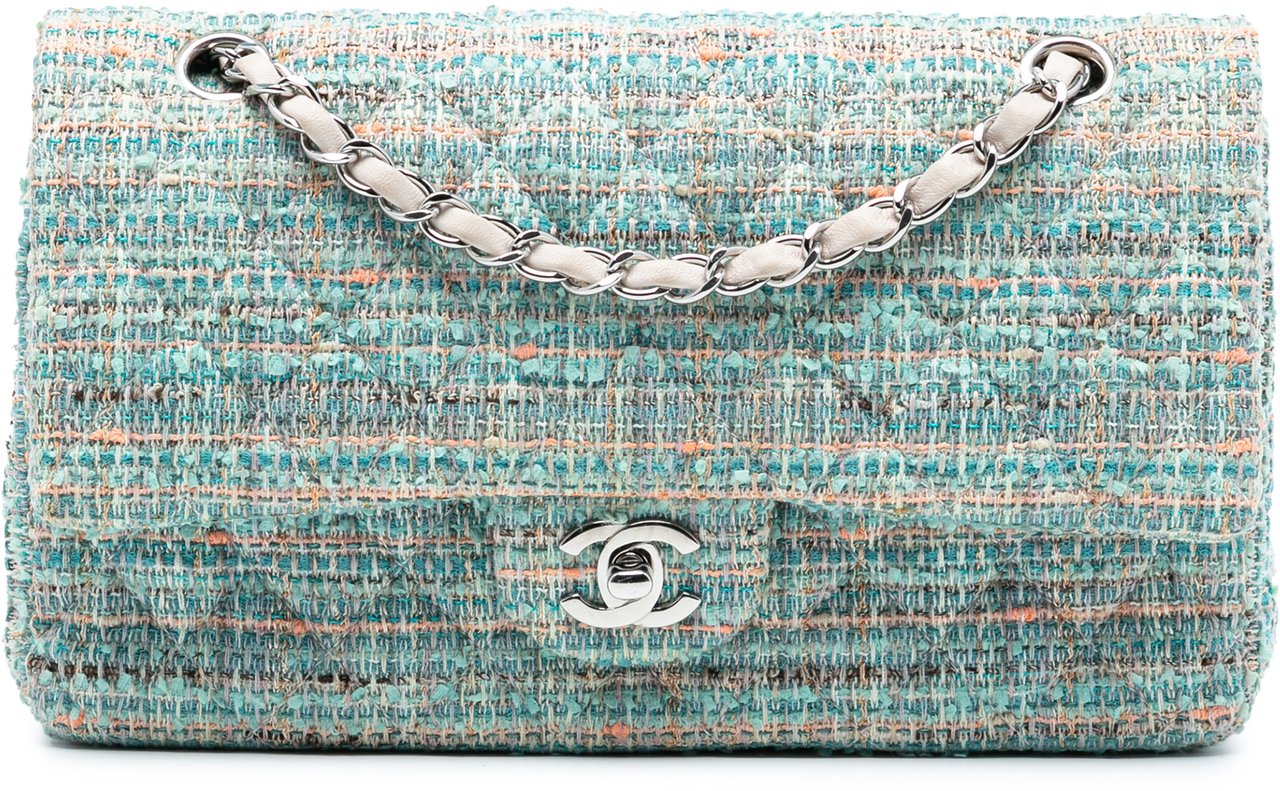 Chanel Medium Classic Tweed Double Flap Blauw