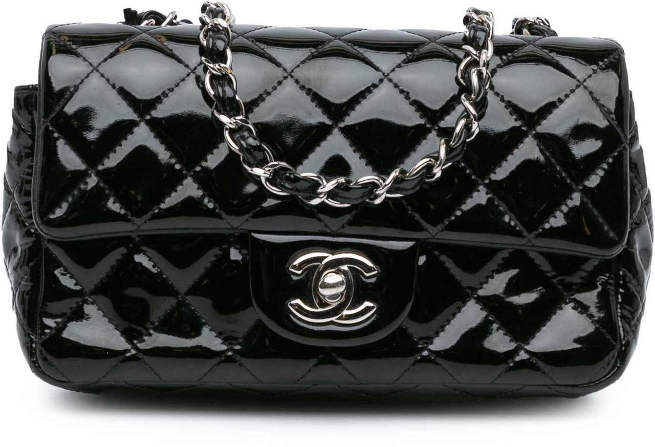 Chanel Mini Rectangular Classic Patent Single Flap Zwart