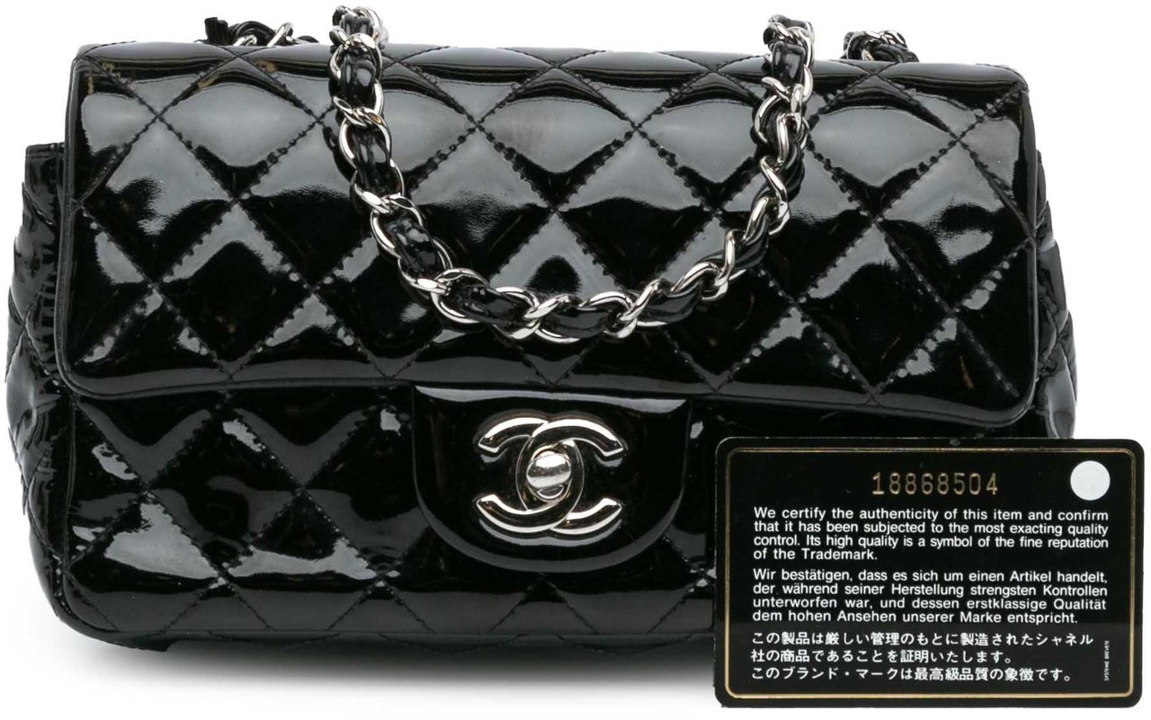 Chanel Mini Rectangular Classic Patent Single Flap Zwart