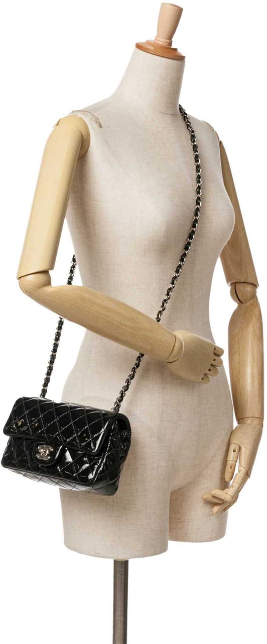 Chanel Mini Rectangular Classic Patent Single Flap Zwart