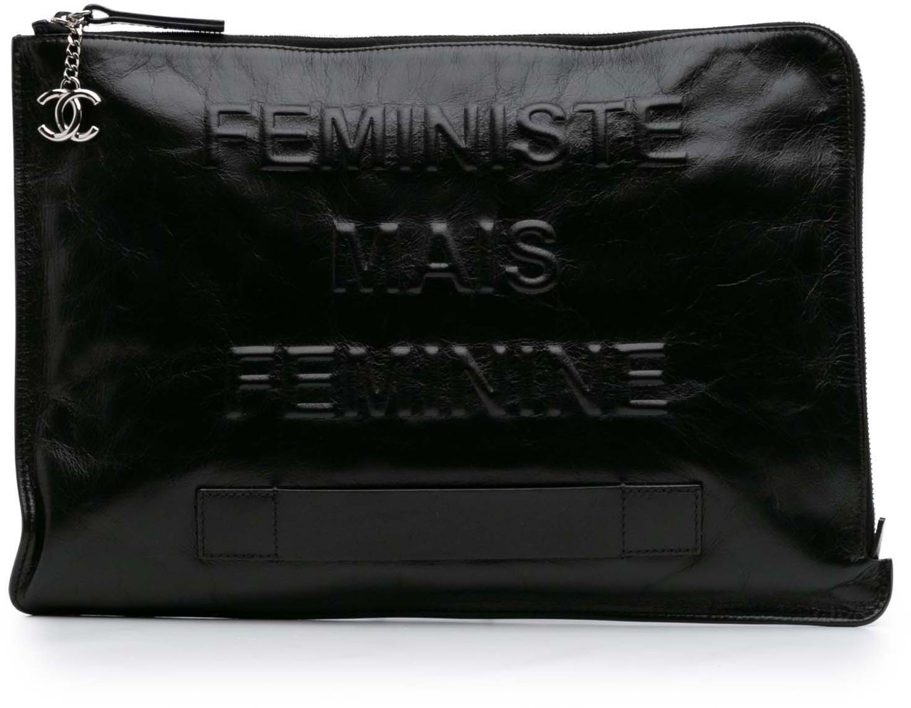 Chanel Large Calfskin Feministe Maize Feminine Pouch Zwart