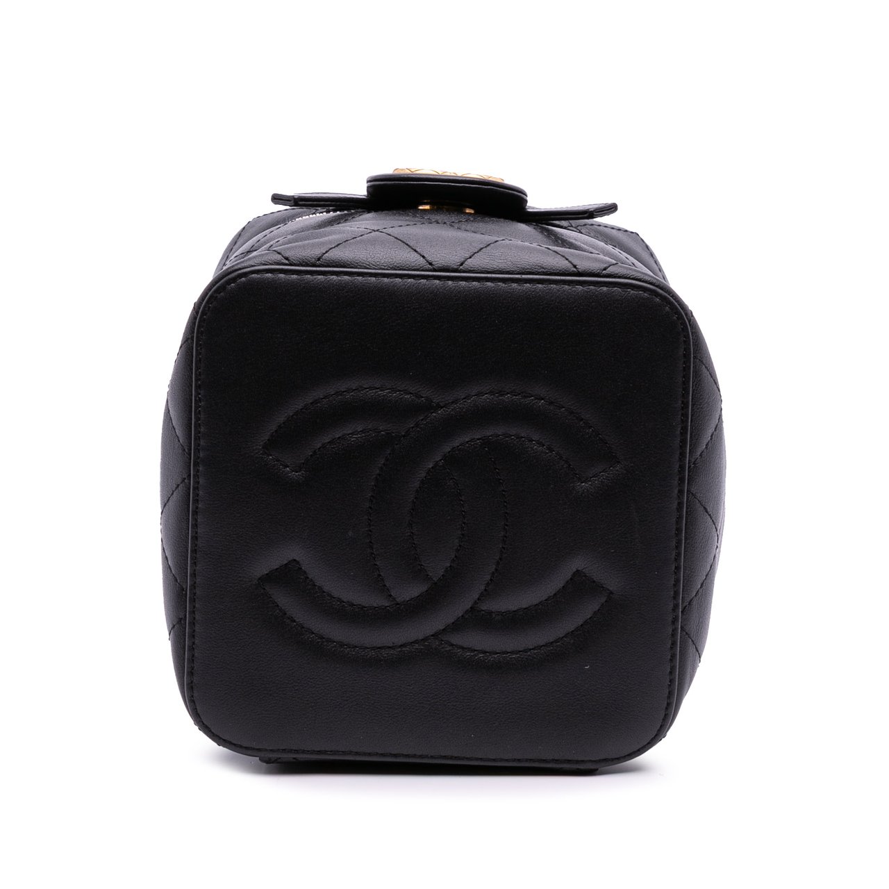 Chanel Small CC Quilted Calfskin Vanity Case with Chain Zwart