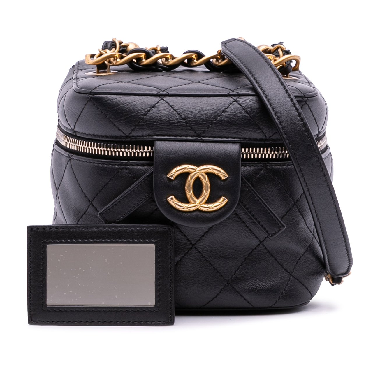 Chanel Small CC Quilted Calfskin Vanity Case with Chain Zwart
