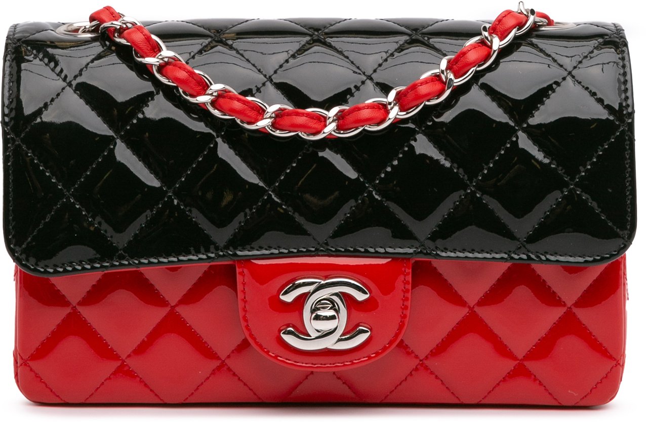 Chanel Mini Rectangular Bicolor Patent Single Flap Rood