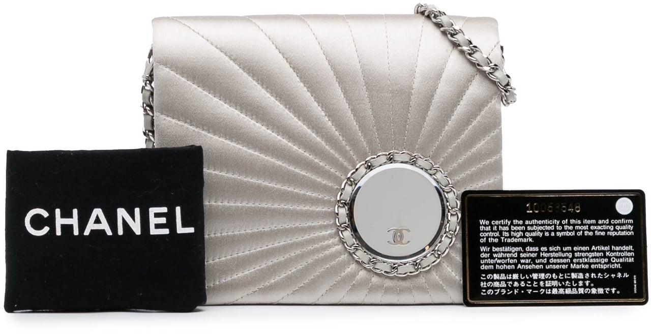 Chanel Satin Embellished Mirror Flap with Chain Zilver