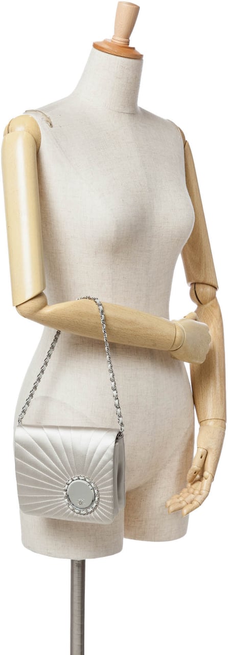 Chanel Satin Embellished Mirror Flap with Chain Zilver