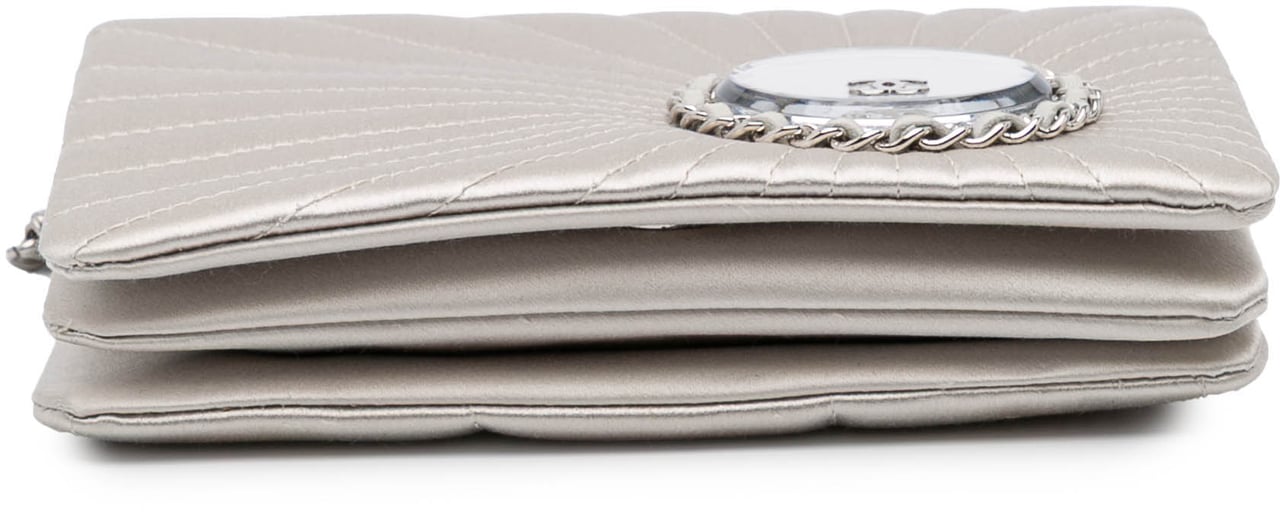 Chanel Satin Embellished Mirror Flap with Chain Zilver