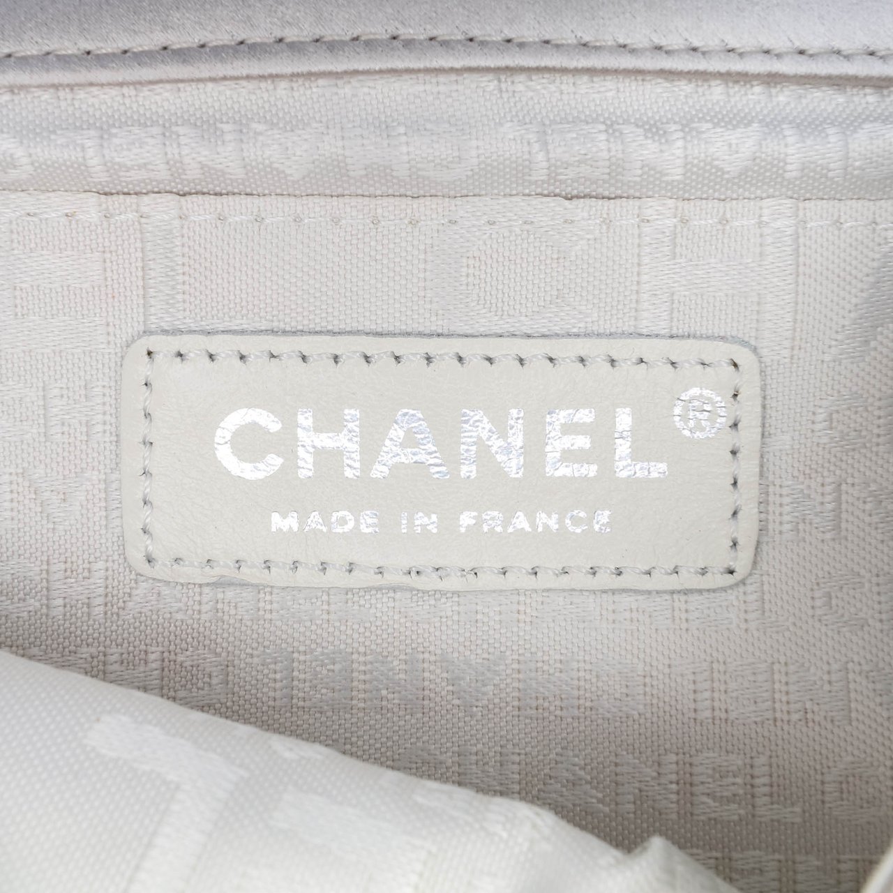 Chanel Satin Embellished Mirror Flap with Chain Zilver