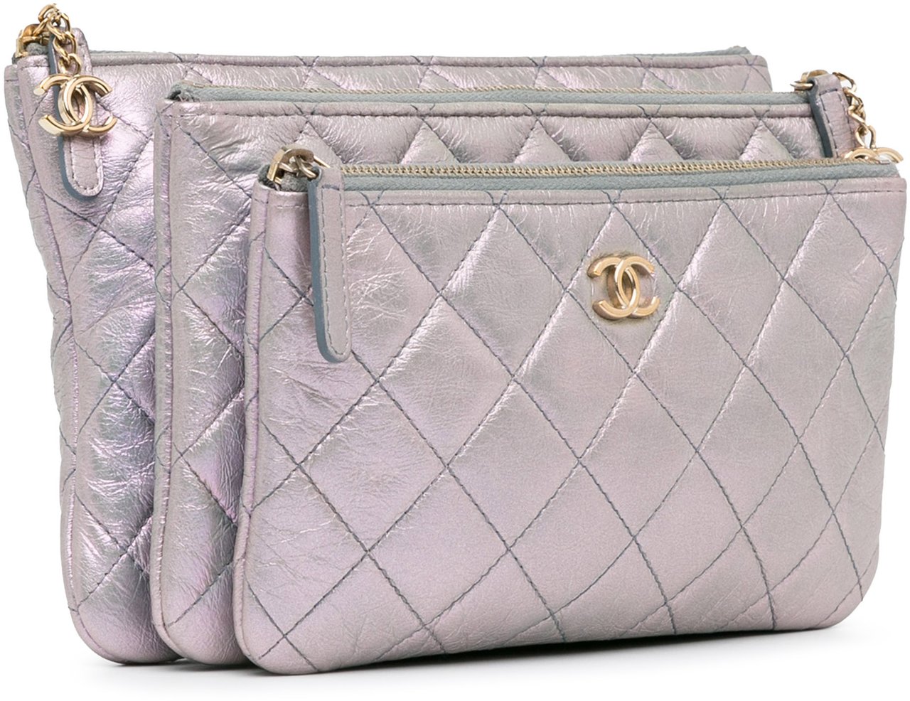 Chanel Iridescent Crumpled Calfskin Trio Cosmetic Case Paars