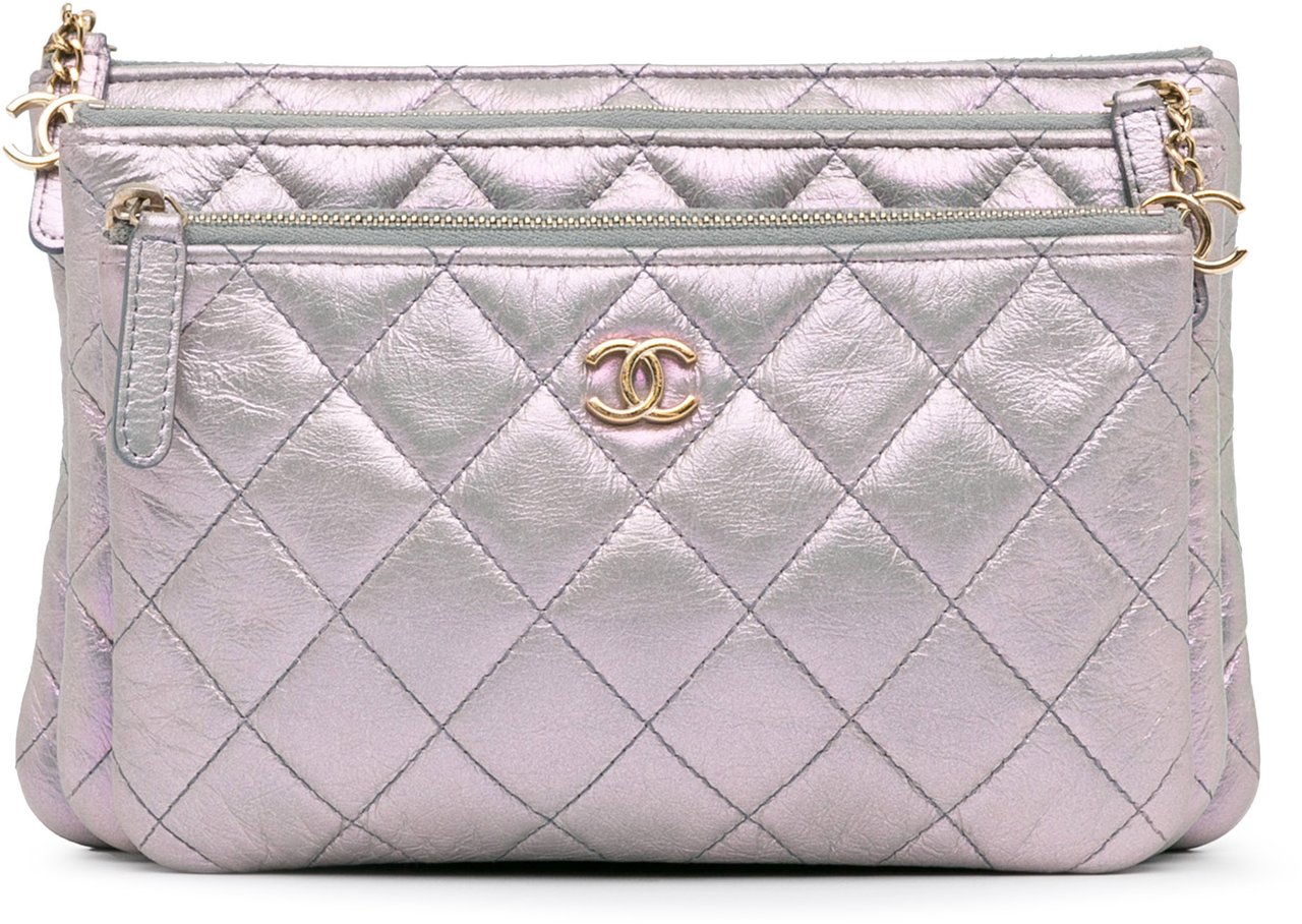 Chanel Iridescent Crumpled Calfskin Trio Cosmetic Case Paars