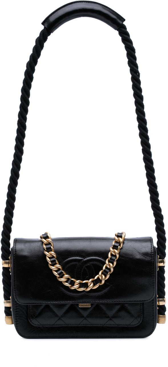Chanel Crumpled Calfskin En Vogue Rope Flap Zwart