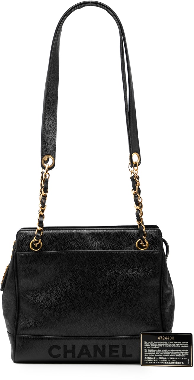 Chanel Caviar Logo Chain Shoulder Bag Zwart