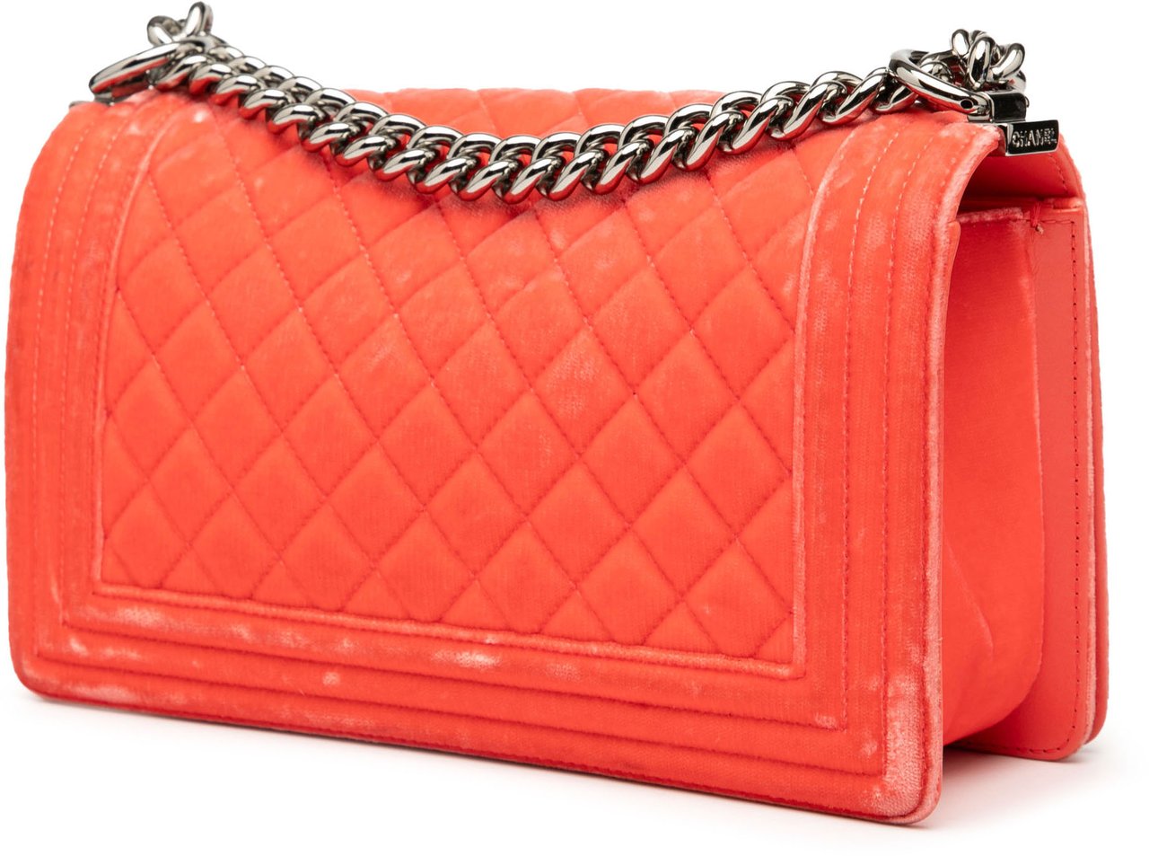 Chanel Old Medium Quilted Velvet Boy Flap Oranje