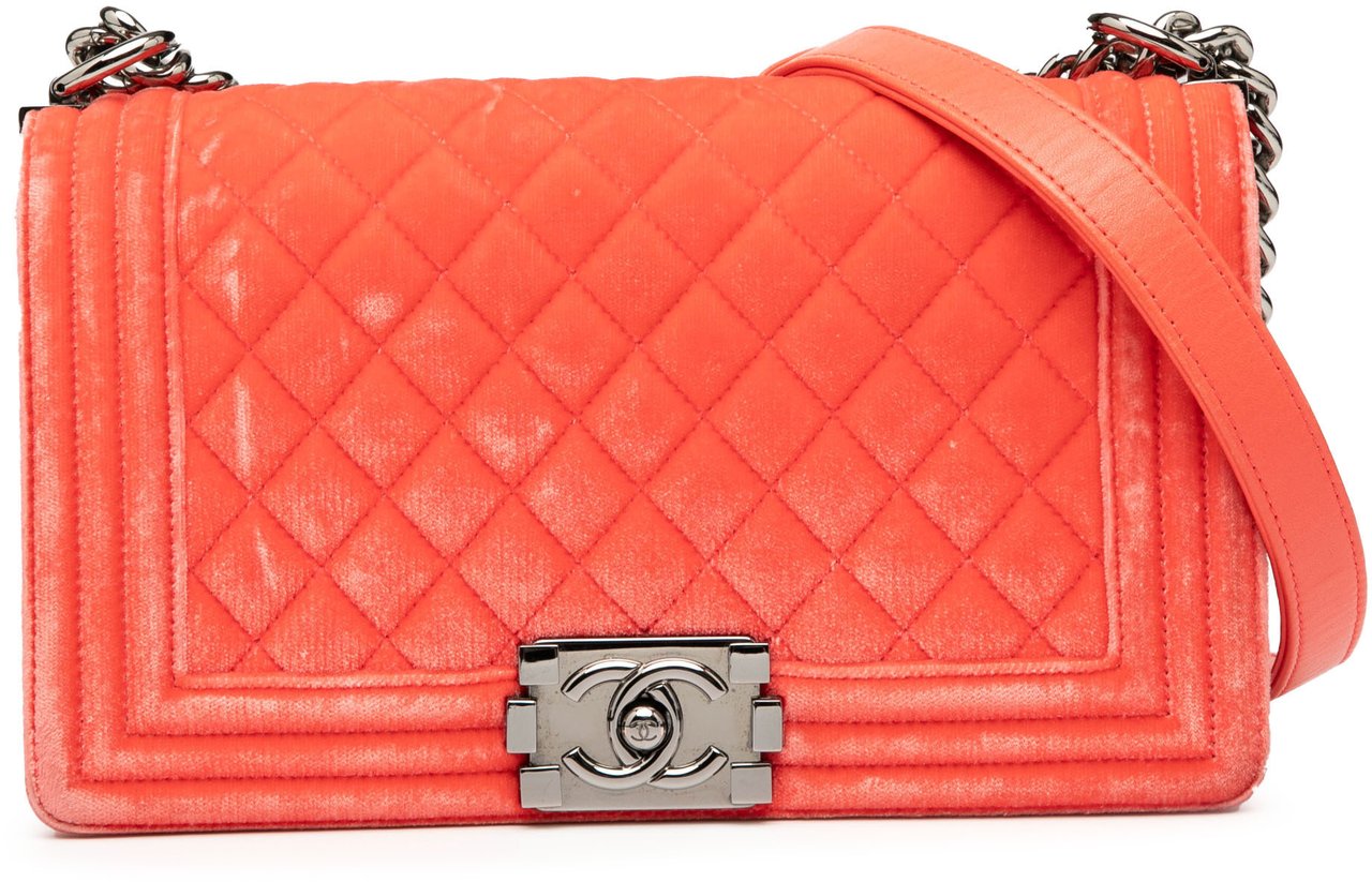 Chanel Old Medium Quilted Velvet Boy Flap Oranje