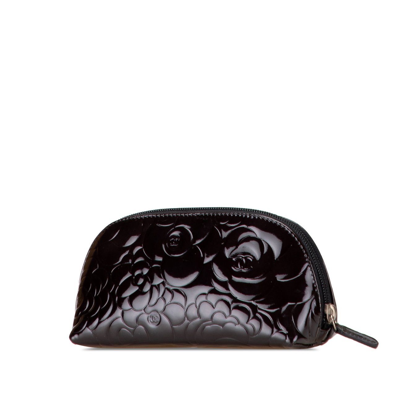 Chanel Patent Camellia Cosmetic Pouch Zwart