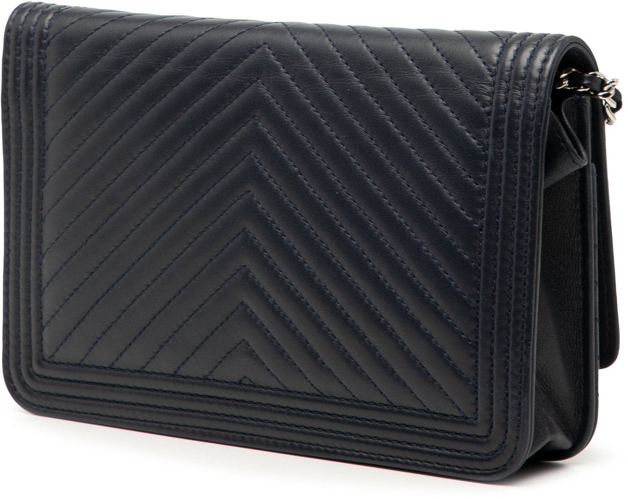 Chanel Chevron Lambskin Boy Wallet on Chain Blauw