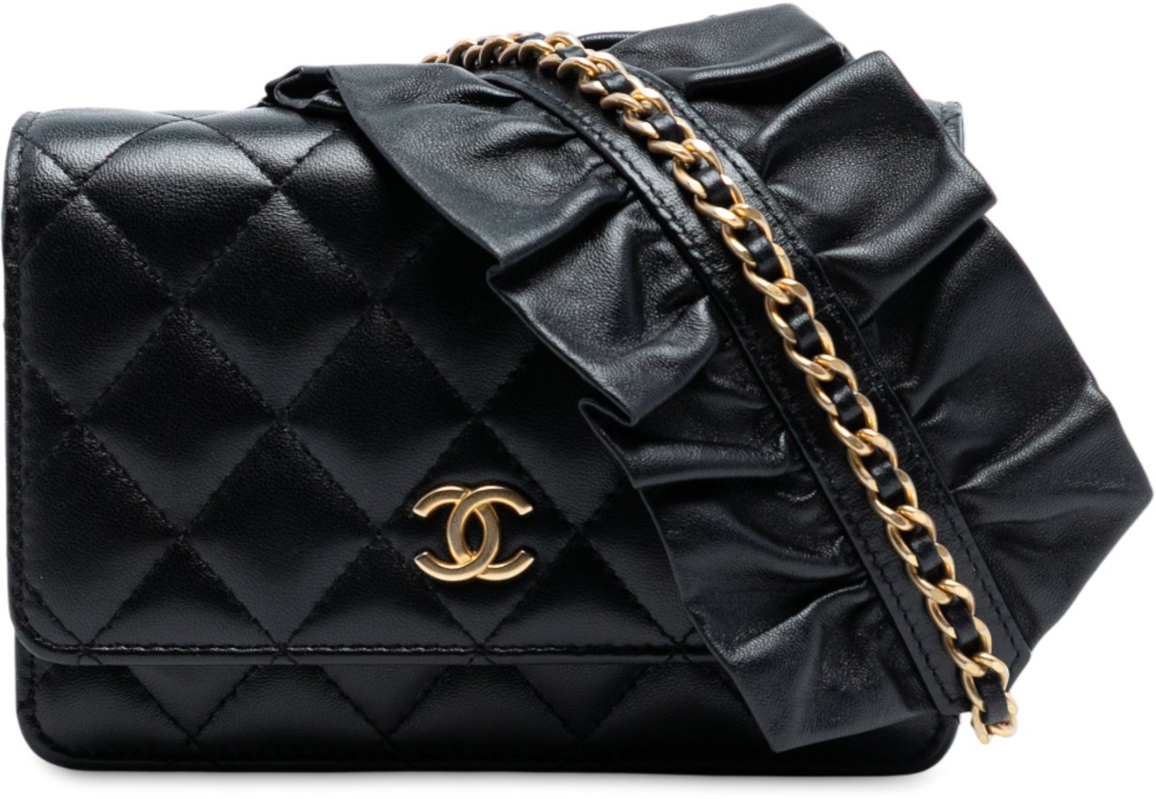 Chanel Lambskin Romance Wallet On Chain Zwart