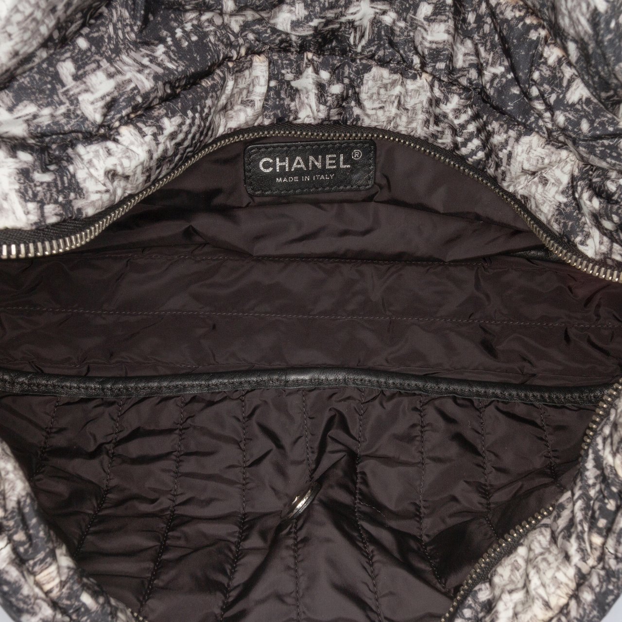 Chanel CC Tweed Print Nylon Single Flap Grijs