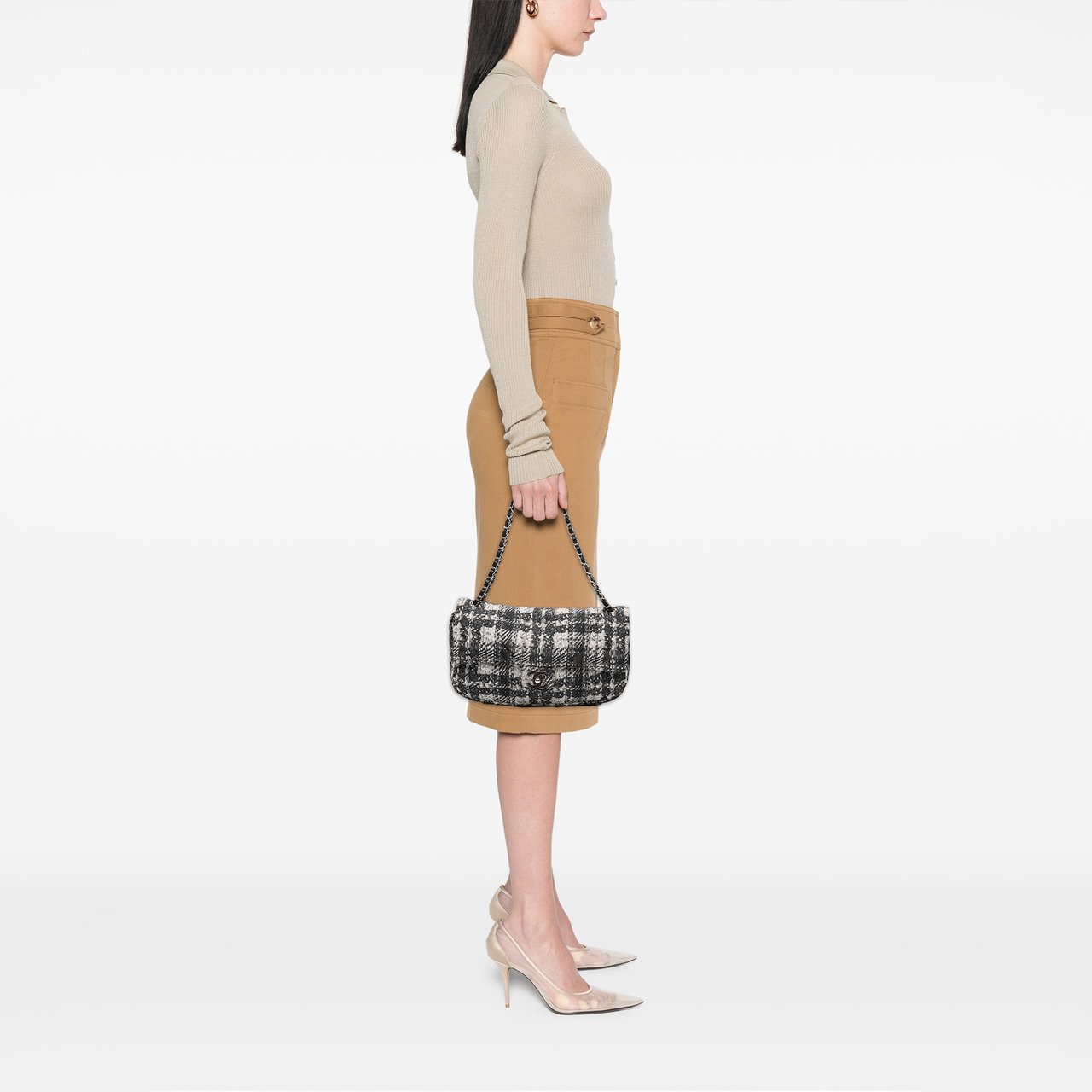 Chanel CC Tweed Print Nylon Single Flap Grijs