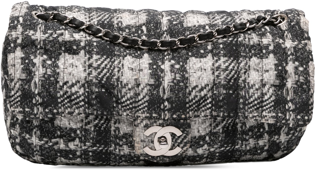 Chanel CC Tweed Print Nylon Single Flap Grijs