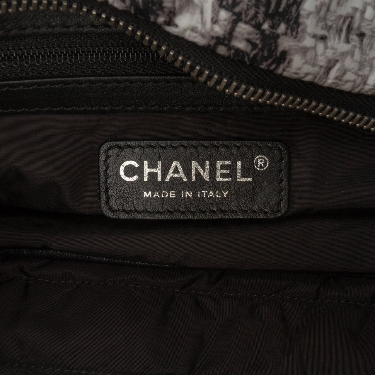 Chanel CC Tweed Print Nylon Single Flap Grijs
