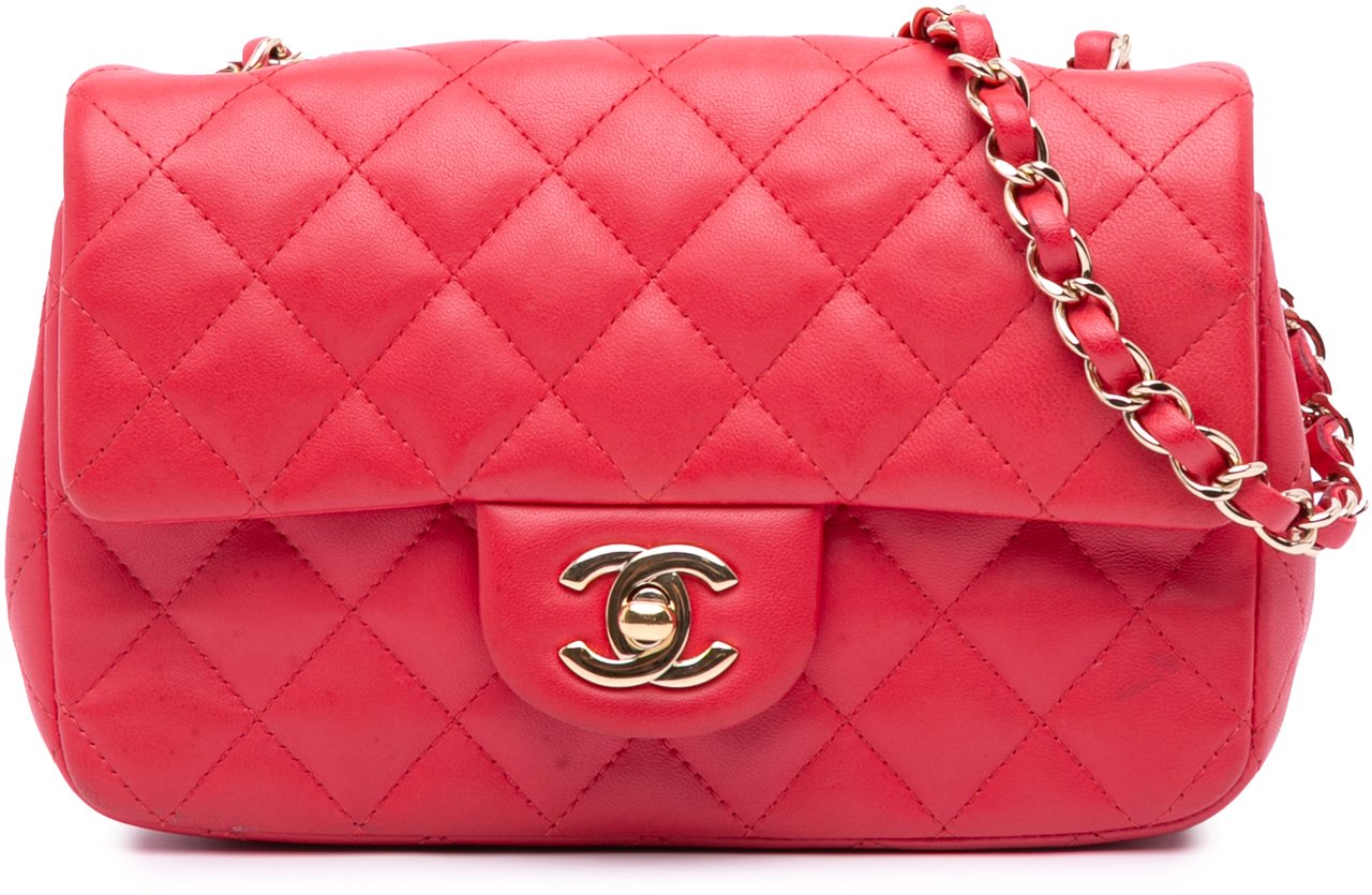 Chanel Mini Rectangular Classic Lambskin Single Flap Rood