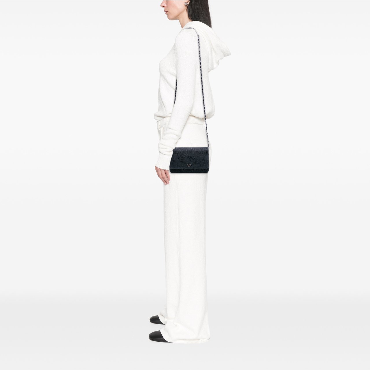 Chanel CC Lace Overlay Goatskin Wallet On Chain Blauw