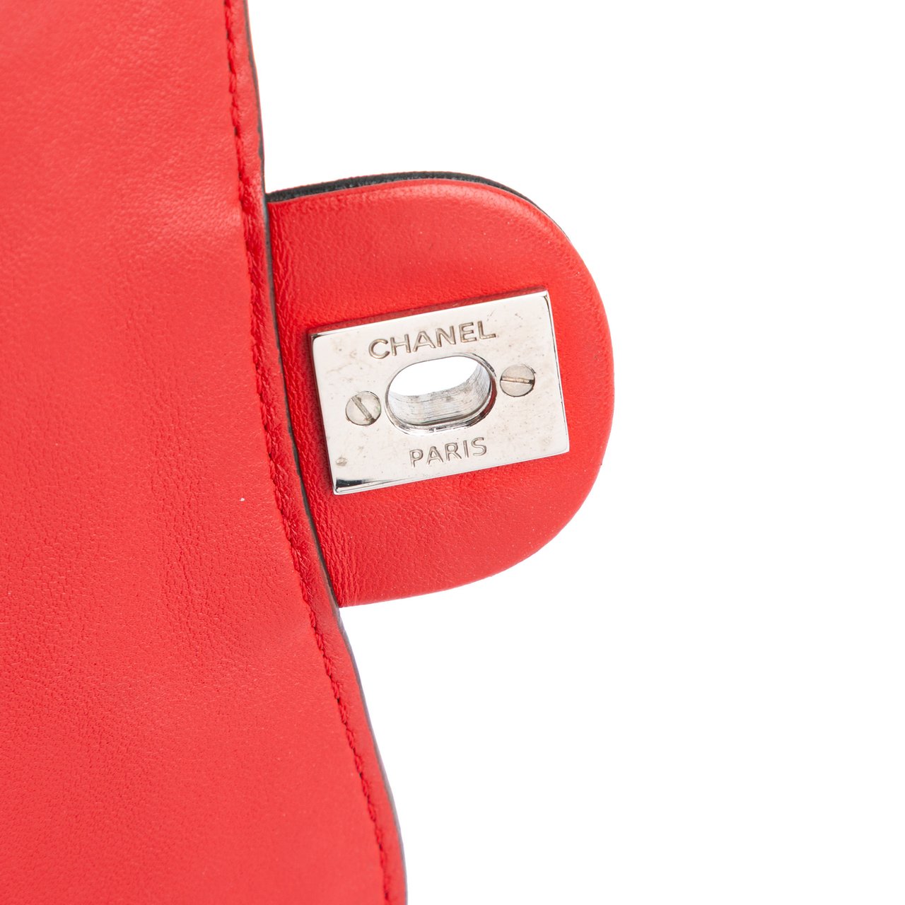 Chanel Mini Square Lambskin Graphic Flap Crossbody Rood