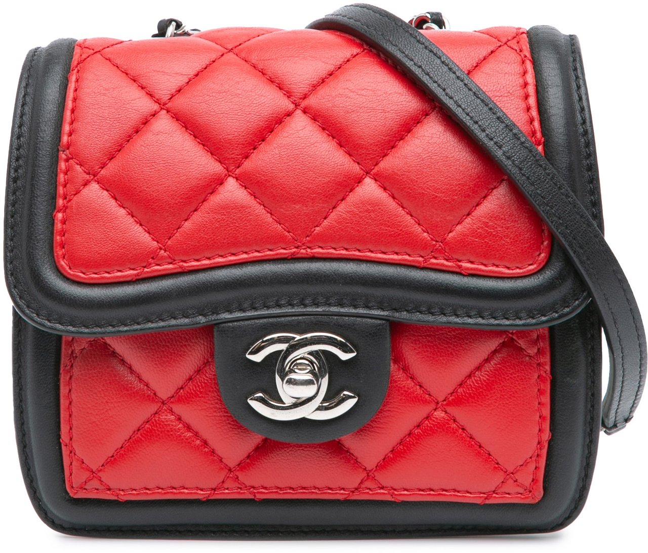 Chanel Mini Square Lambskin Graphic Flap Crossbody Rood
