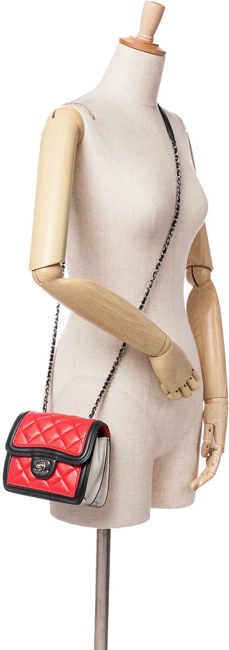 Chanel Mini Square Lambskin Graphic Flap Crossbody Rood